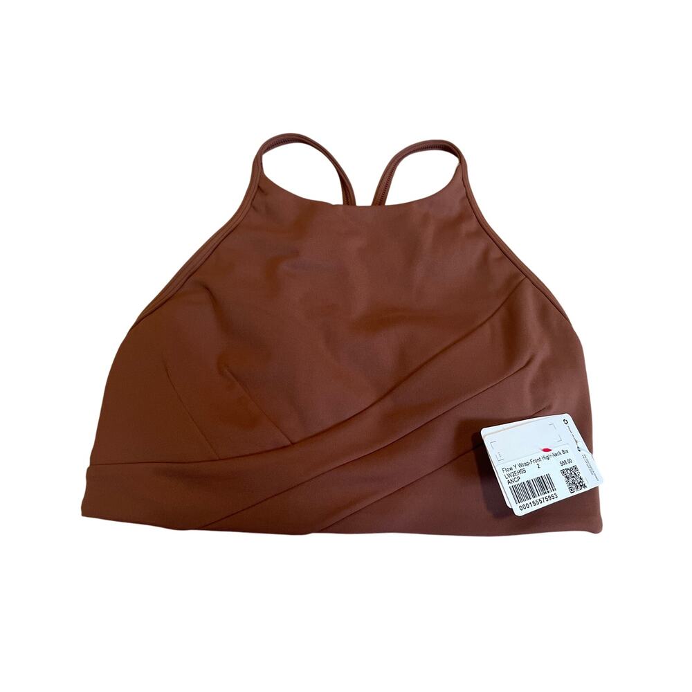Lululemon NWT Flow Y Wrap Front High Neck Bra Brown Size 2